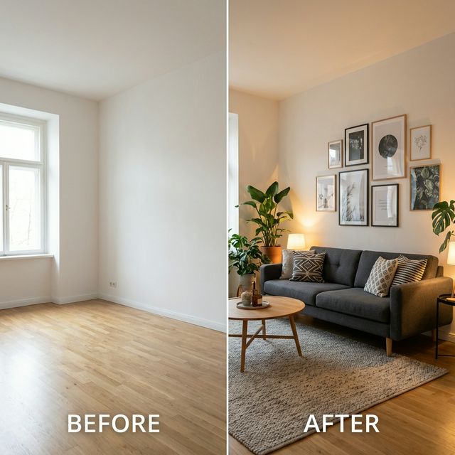 Salon - Pusty pokój vs Nowoczesny loft